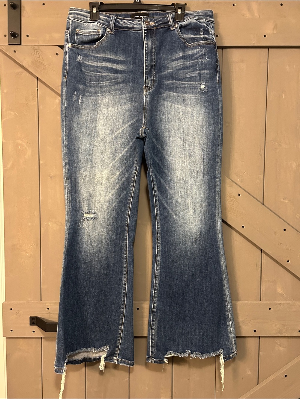 Mid-Rise Distressed Blue Flare Jeans for Women